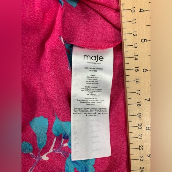 Maje Clowers Floral Button Down Short Sleeve Top Pink Blue Size 2 - Picture 9 of 10